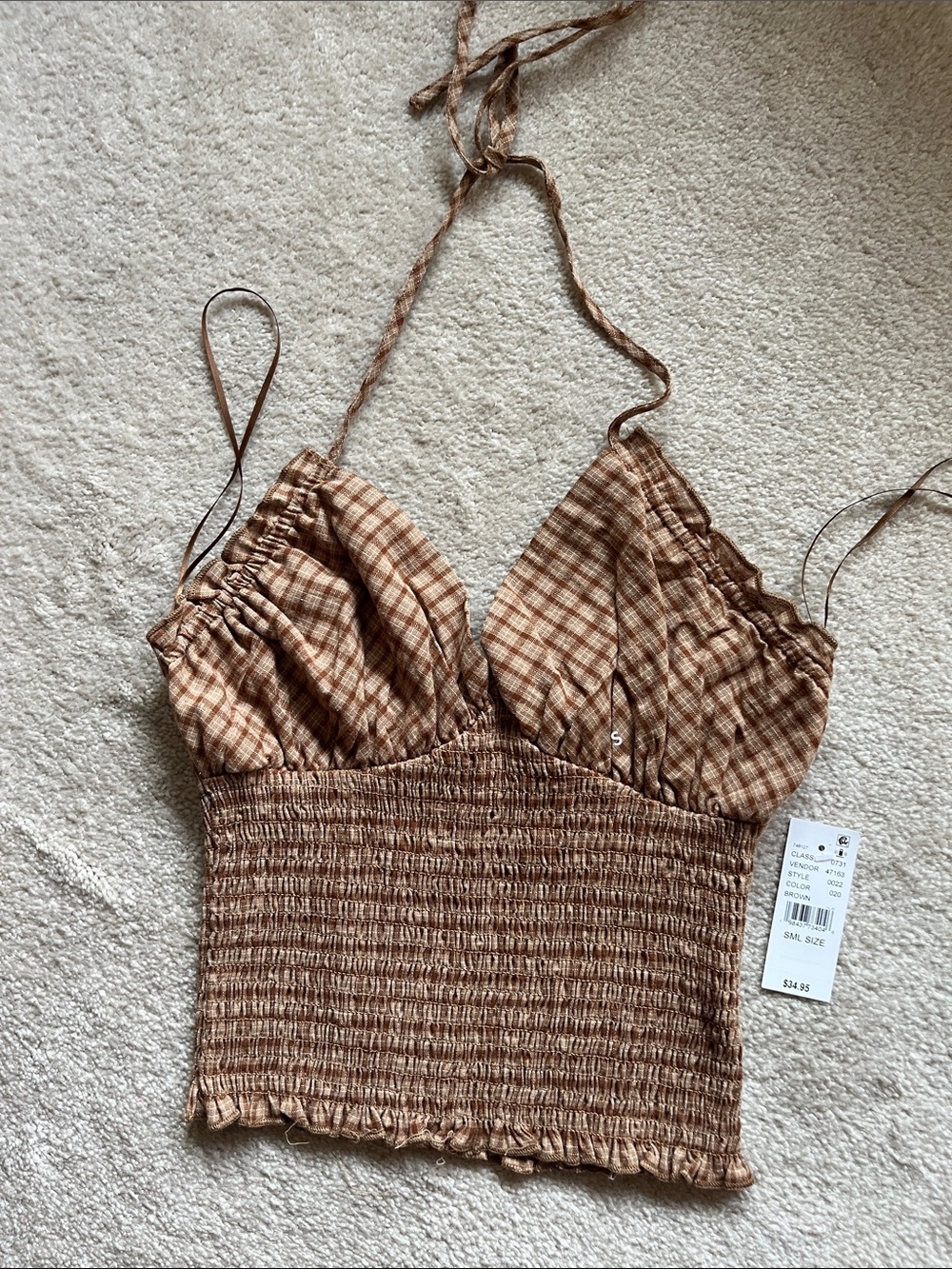 PacSun Brown Plaid Smocked Halter Cami
